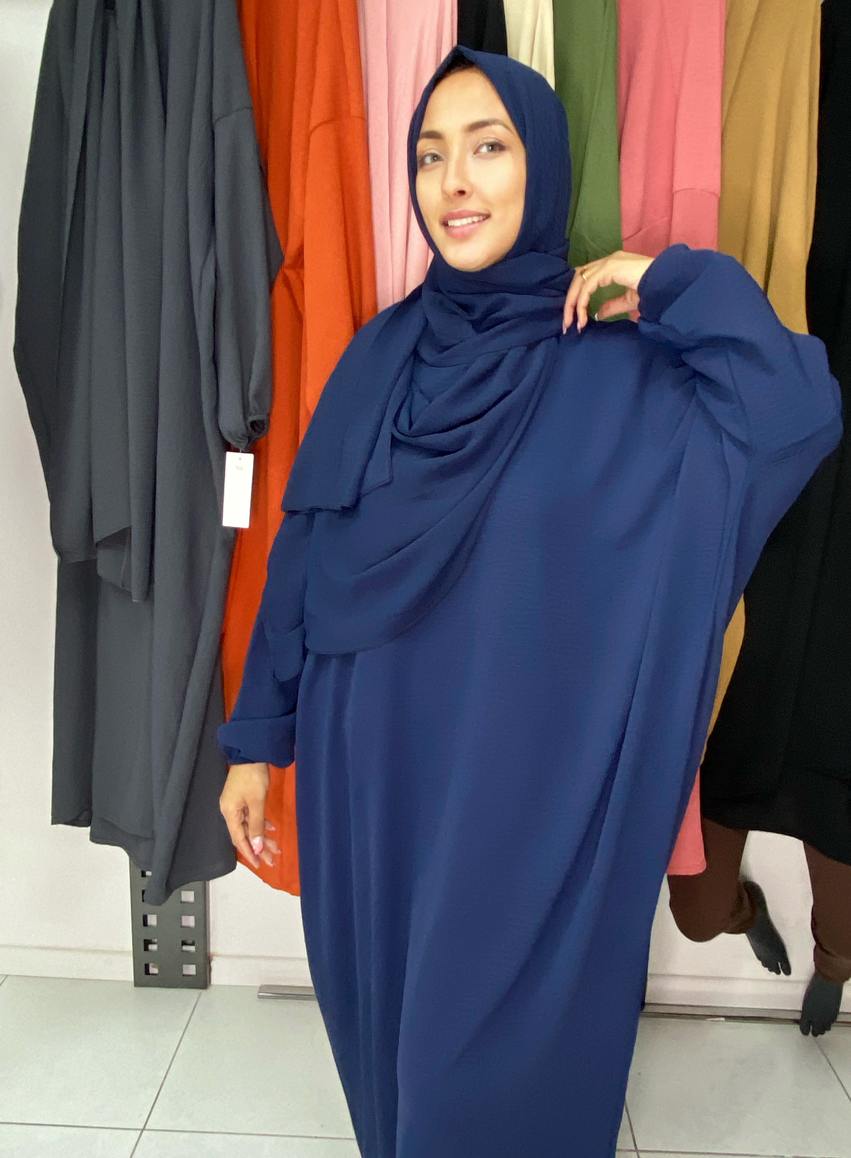 Abaya voile intégré blue marine